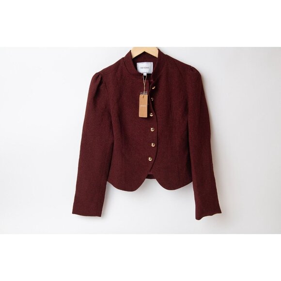 Rihoas Solid Retro Blazer Sz M Burgundy Tweed Vintage Career Gold Buttons NEW - Picture 2 of 13